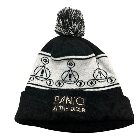 Panic At The Disco Winter‎ Pom Pom Hat Black White Pattern Adult Beanie One Size - Picture 1 of 3